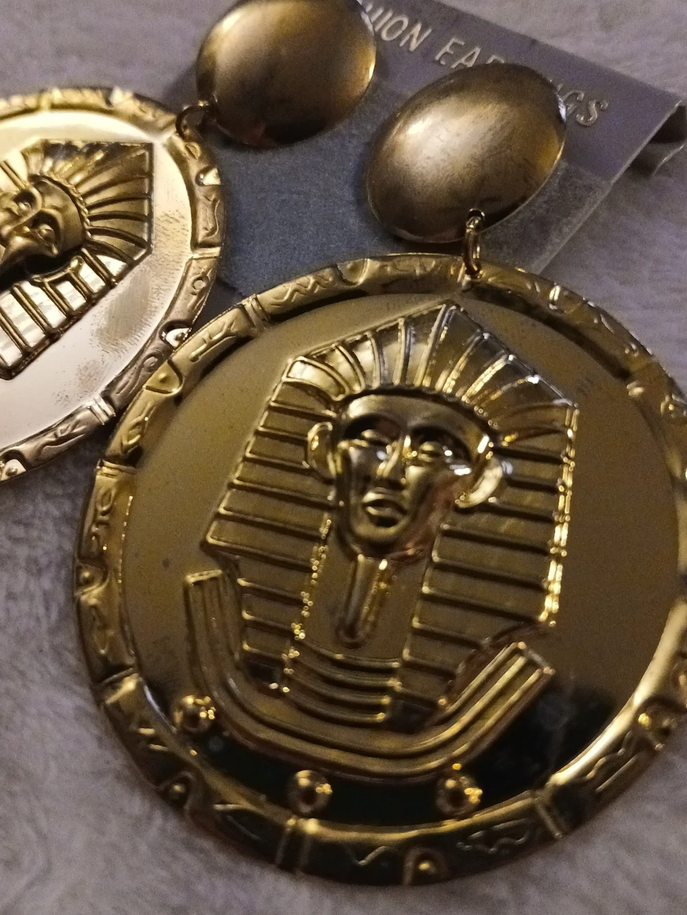 PHAROAH Medallion Drop Earrings [GOLD TONE] - Big Statement Pieces! NEW ON CARD